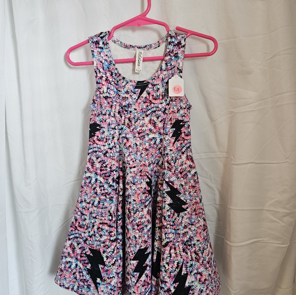 PixieLane girls twirl dress- candy print size 2/3 poly/span made in USA- NEW